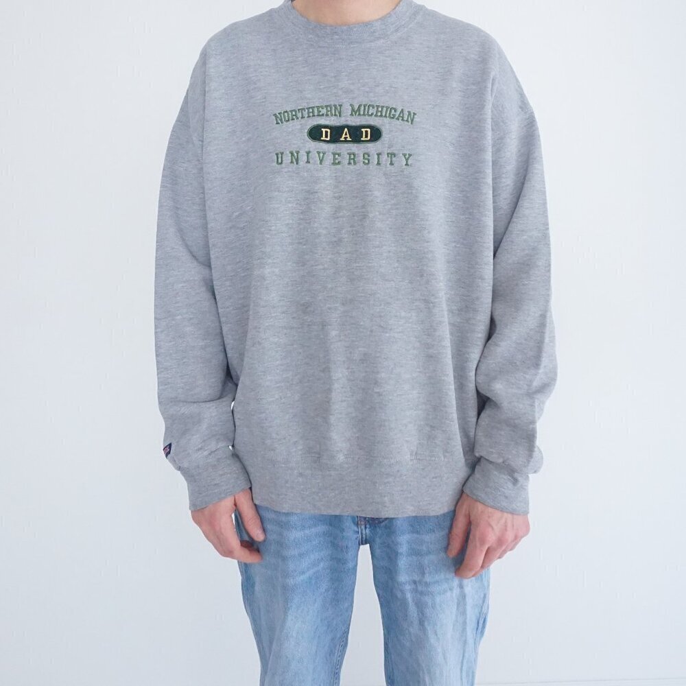 Vintage Jansport Gray Green Embroidered Northern Michigan U Dad Crewneck Sweater